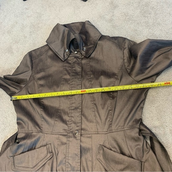 Samuel Dong brown bronze Belted Full Zip Water Resistant Bubble Trench Coat Sz L - Picture 13 of 16